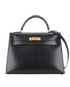Hermes Kelly 32 Box Calf in Noir, &pound;5,500, Handbags, Black, Leather, Front view
